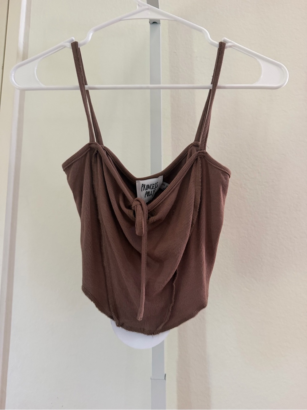 Princess Polly Mauve Brown Ribbed Cowl Tie Crop Top